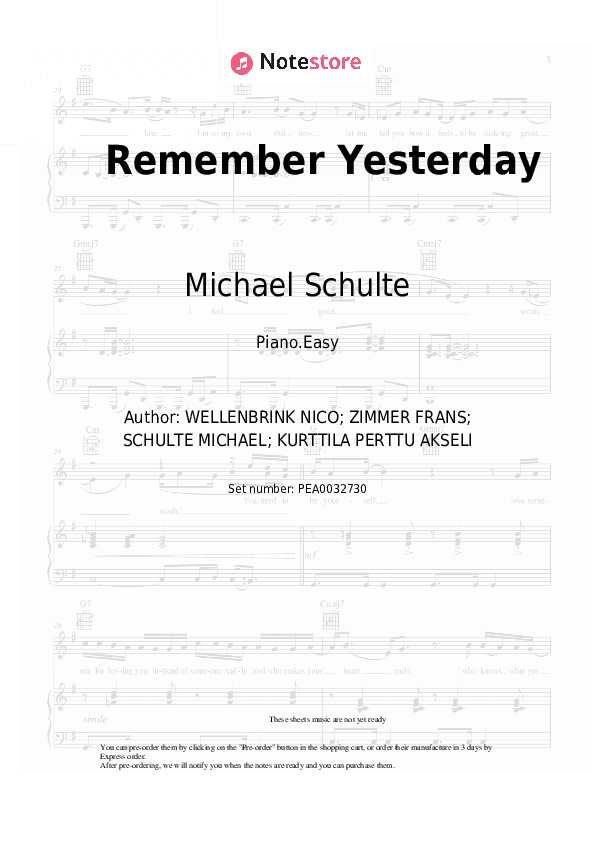 Remember Yesterday - Michael Schulte, Alle Farben Piano Sheet Music Easy - Piano.Easy