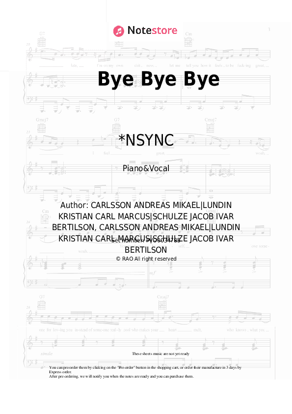 Bye Bye Bye - *NSYNC Piano Sheet Music with the Voice part - Piano&Vocal