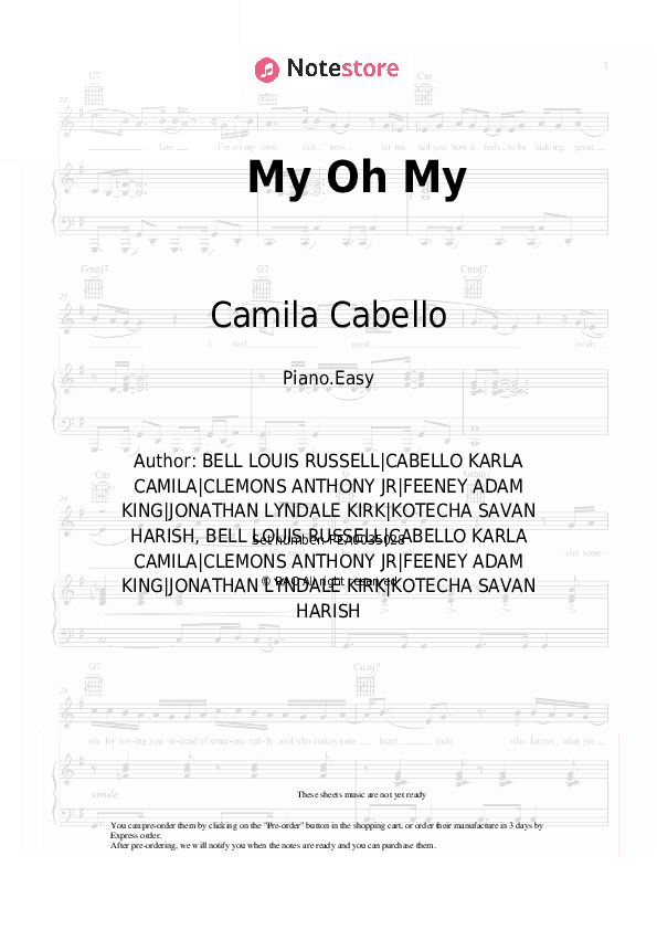 My Oh My - Camila Cabello, DaBaby Piano Sheet Music Easy - Piano.Easy