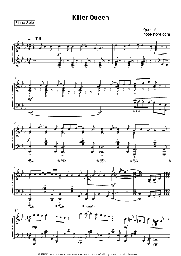 Killer Queen - Queen Piano Sheet Music - Piano.Solo
