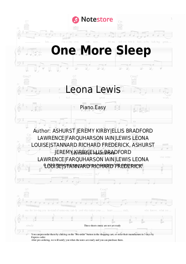 One More Sleep - Leona Lewis Piano Sheet Music Easy - Piano.Easy