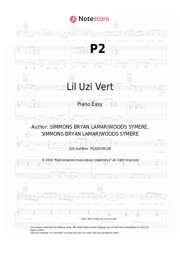 P2 - Lil Uzi Vert Piano Sheet Music Easy - Piano.Easy