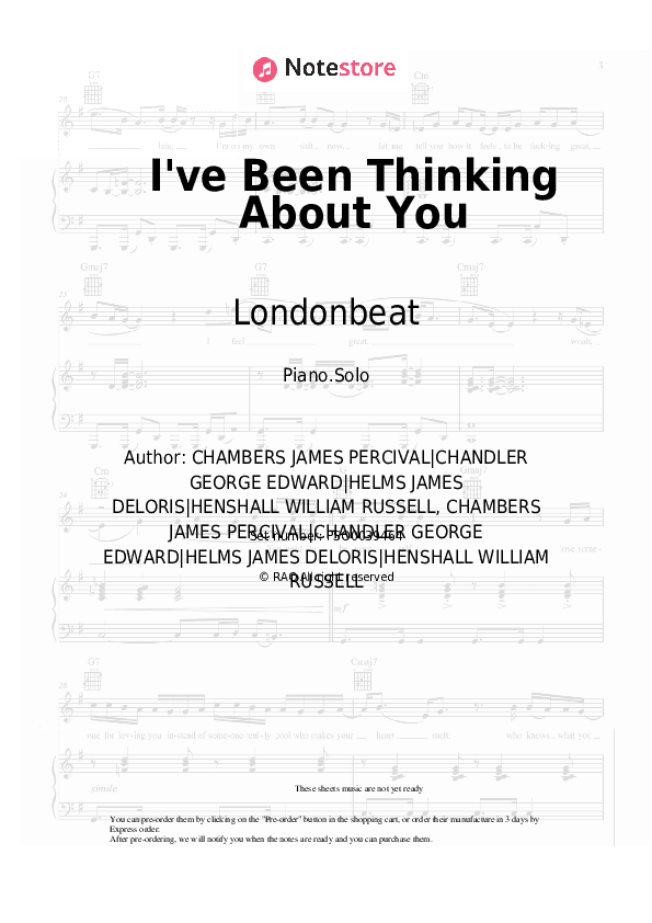 I've Been Thinking About You - Londonbeat Piano Sheet Music - Piano.Solo
