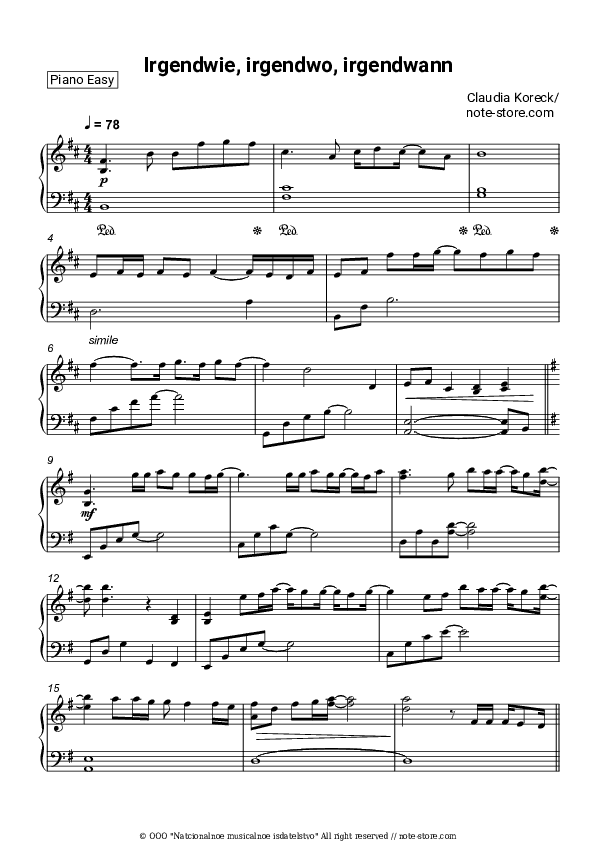 Irgendwie, irgendwo, irgendwann - Claudia Koreck Piano Sheet Music - Piano.Solo