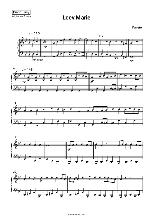 Leev Marie - Paveier Piano Sheet Music Easy - Piano.Easy