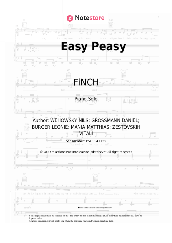 Easy Peasy - FiNCH, Leony, VIZE Piano Sheet Music - Piano.Solo