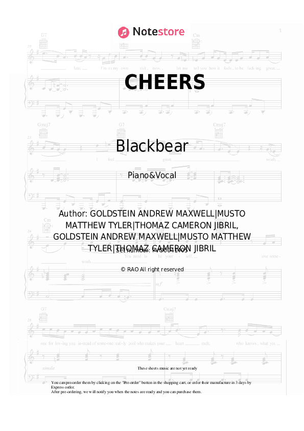 CHEERS - Blackbear, Wiz Khalifa Piano Sheet Music with the Voice part - Piano&Vocal