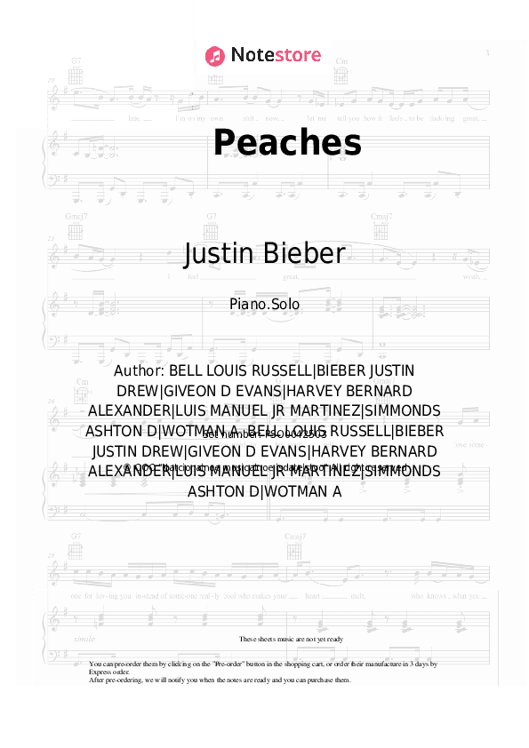 Peaches - Justin Bieber, Daniel Caesar, Giveon Piano Sheet Music - Piano.Solo