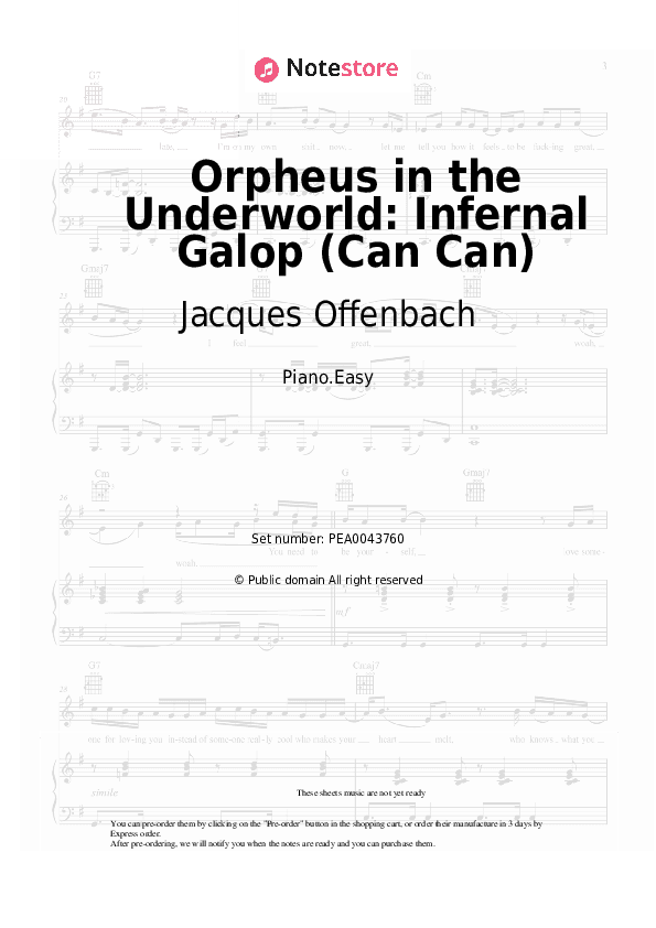 Orpheus in the Underworld: Infernal Galop (Can Can) - Jacques Offenbach Piano Sheet Music Easy - Piano.Easy