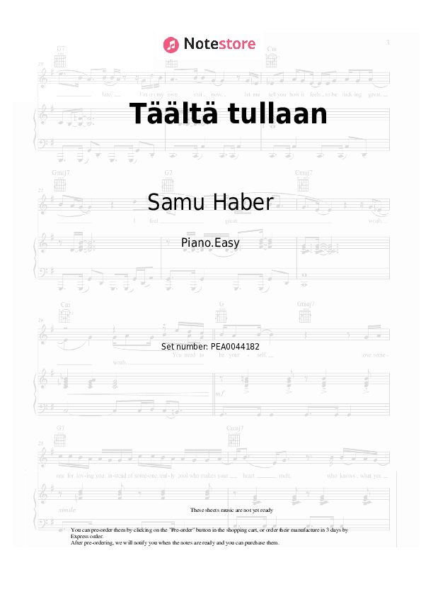 Täältä tullaan - Samu Haber Piano Sheet Music Easy - Piano.Easy