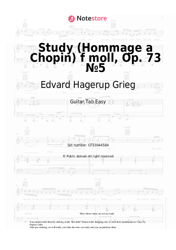 Study (Hommage a Chopin) f moll, Op. 73 №5 - Edvard Hagerup Grieg Tabs Easy - Guitar.Tab.Easy