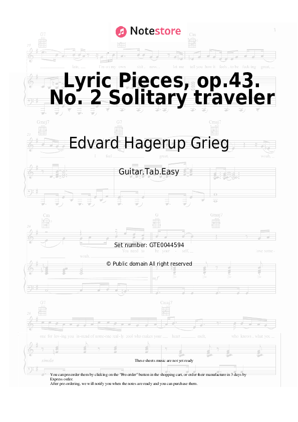 Lyric Pieces, op.43. No. 2 Solitary traveler - Edvard Hagerup Grieg Tabs Easy - Guitar.Tab.Easy