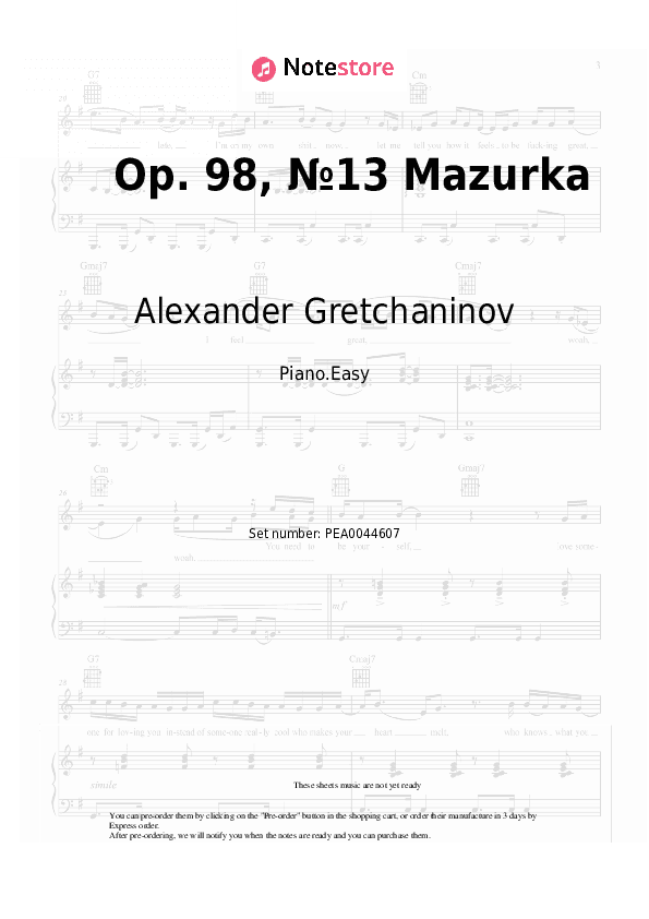 Op. 98, №13 Mazurka - Alexander Gretchaninov Piano Sheet Music Easy - Piano.Easy