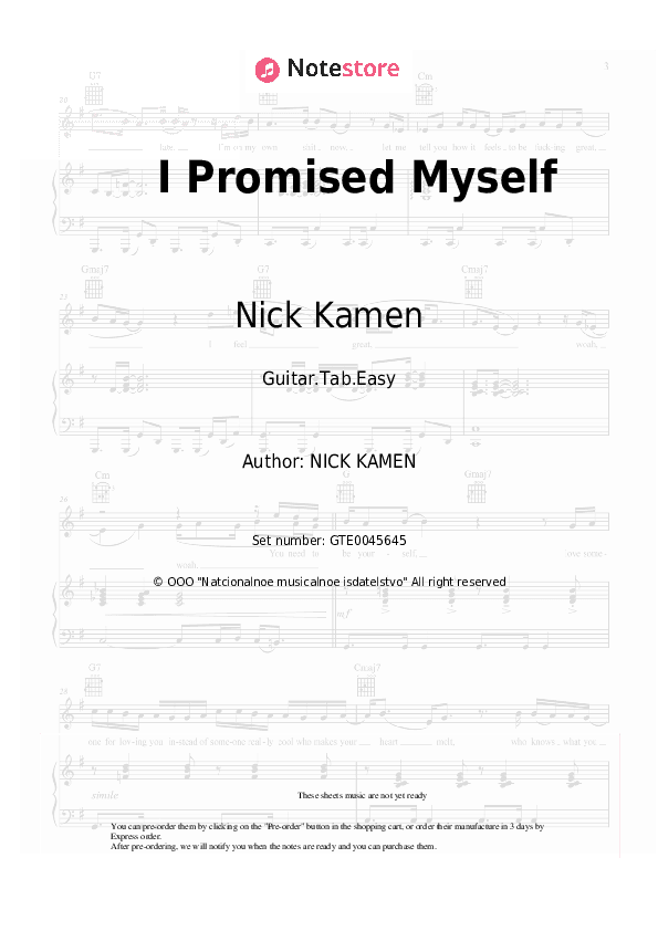 I Promised Myself - Nick Kamen Tabs Easy - Guitar.Tab.Easy