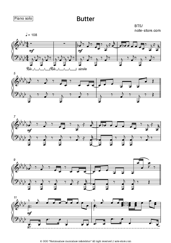 Butter - BTS Piano Sheet Music - Piano.Solo
