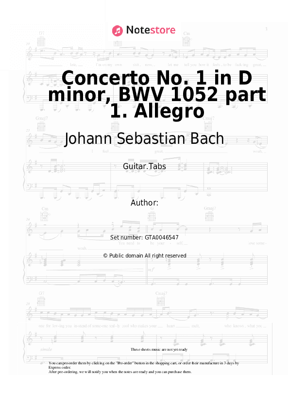 Concerto No. 1 in D minor, BWV 1052 part 1. Allegro - Johann Sebastian Bach Tabs - Guitar.Tabs