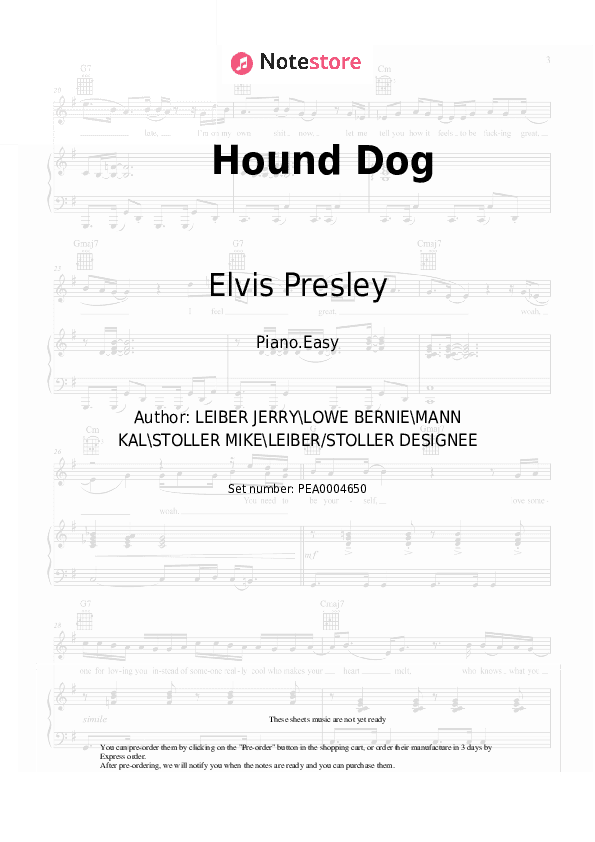 Hound Dog - Elvis Presley Piano Sheet Music Easy - Piano.Easy