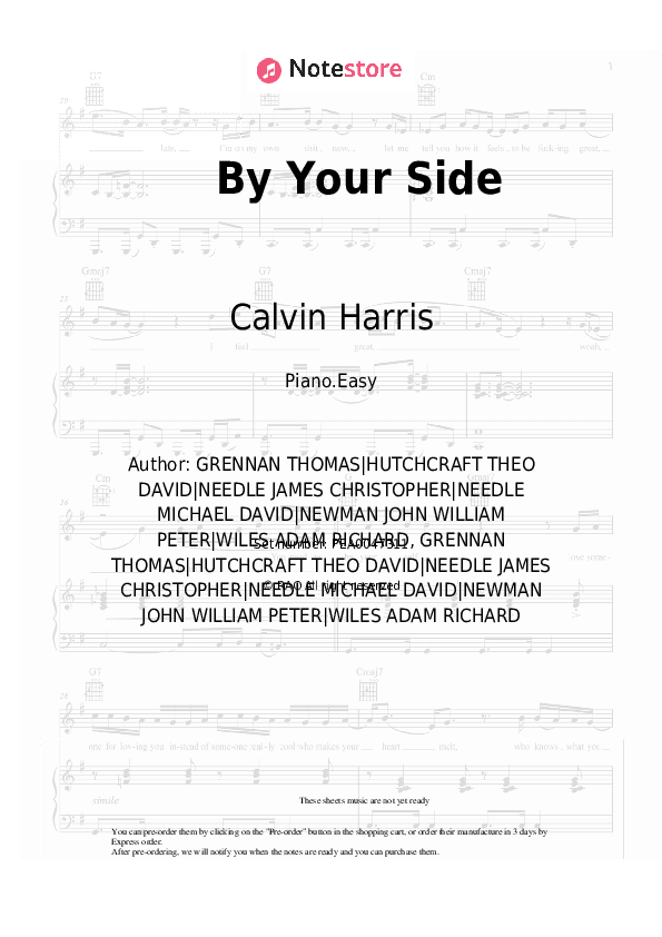 By Your Side - Calvin Harris, Tom Grennan Piano Sheet Music Easy - Piano.Easy