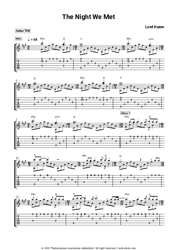 The Night We Met - Lord Huron Tabs - Guitar.Tabs