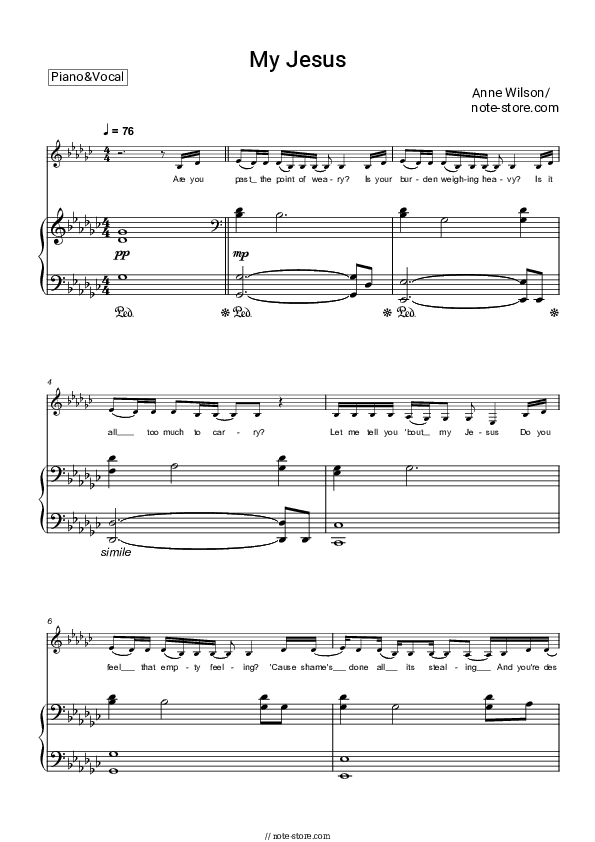 My Jesus - Anne Wilson Piano Sheet Music with the Voice part - Piano&Vocal