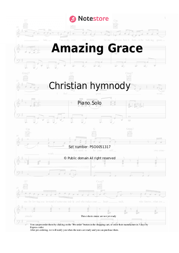 Amazing Grace - Christian hymnody, John Newton Piano Sheet Music - Piano.Solo