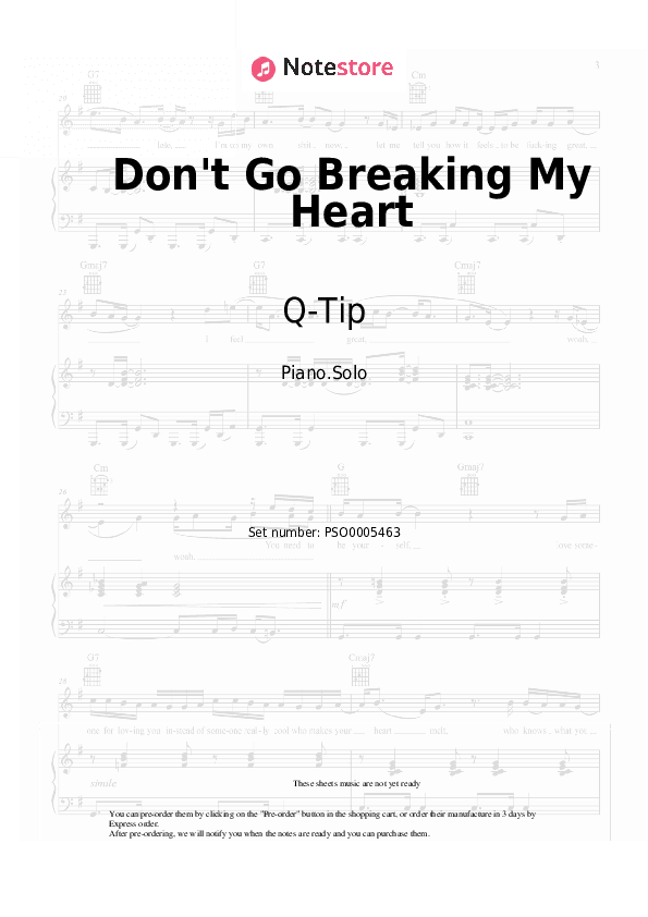 Don't Go Breaking My Heart - Q-Tip, Demi Lovato Piano Sheet Music - Piano.Solo