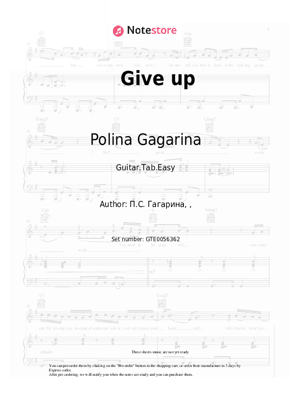 Give up - Polina Gagarina Tabs Easy - Guitar.Tab.Easy
