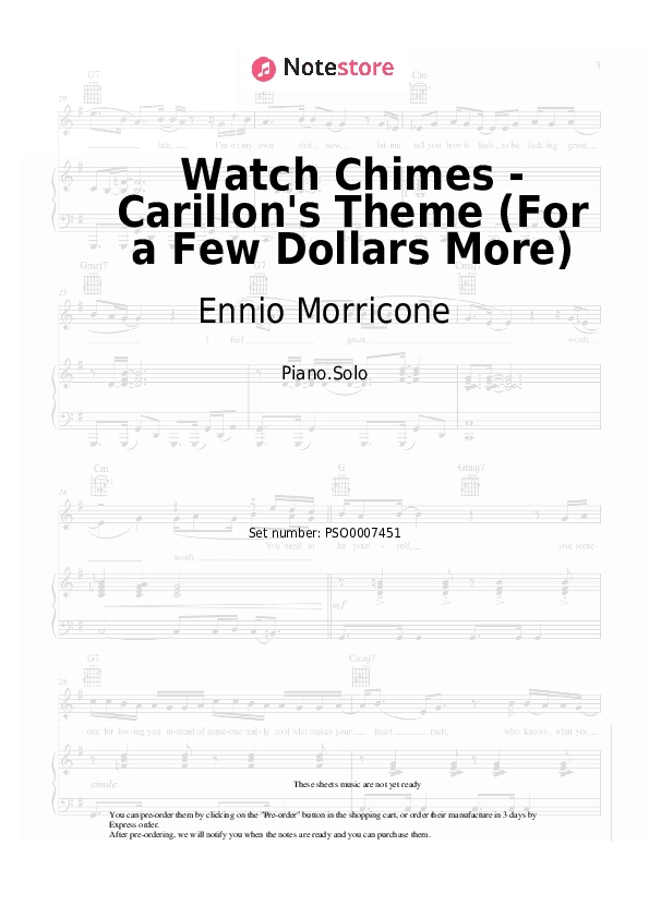 Watch Chimes - Carillon's Theme (For a Few Dollars More) - Ennio Morricone Piano Sheet Music - Piano.Solo