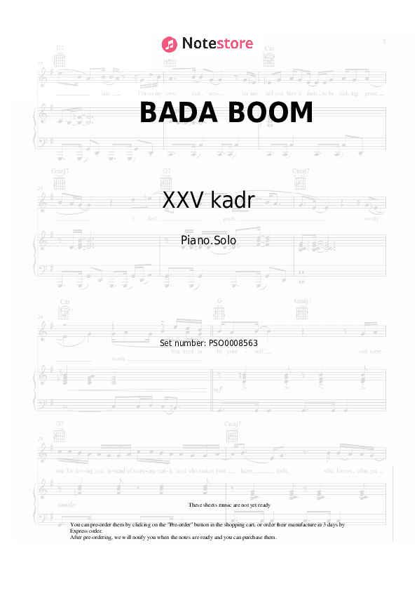 BADA BOOM - XXV kadr Piano Sheet Music - Piano.Solo