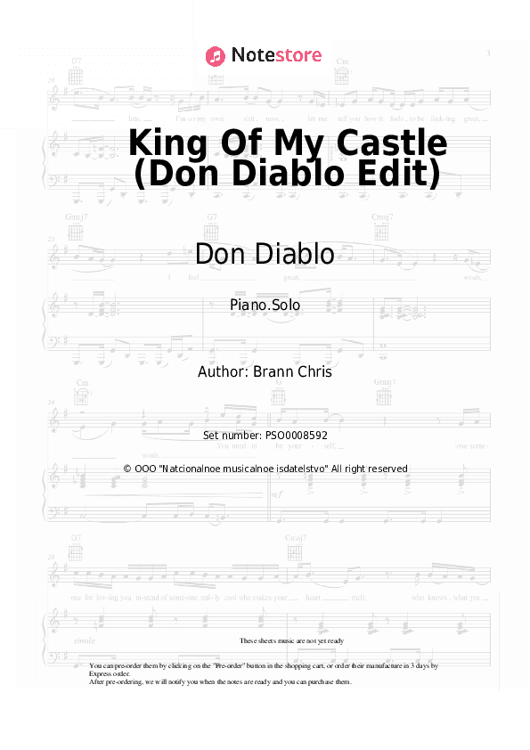 King Of My Castle (Don Diablo Edit) - Don Diablo, Keanu Silva Piano Sheet Music - Piano.Solo