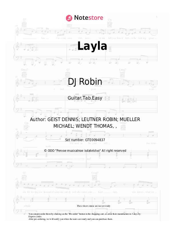 Layla - DJ Robin, Schürze Tabs Easy - Guitar.Tab.Easy