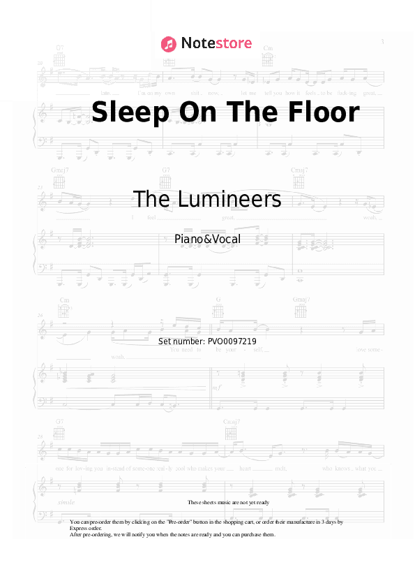 Sleep On The Floor - The Lumineers Piano Sheet Music with the Voice part - Piano&Vocal