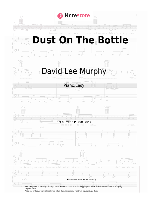 Dust On The Bottle - David Lee Murphy Piano Sheet Music Easy - Piano.Easy