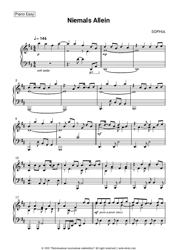 Niemals Allein - SOPHIA Piano Sheet Music Easy - Piano.Easy