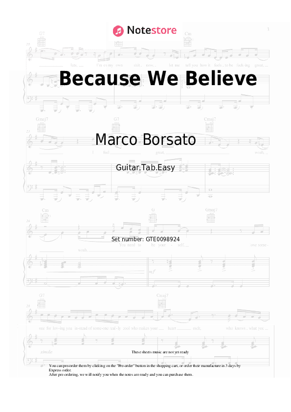 Because We Believe - Marco Borsato, Andrea Bocelli Tabs Easy - Guitar.Tab.Easy