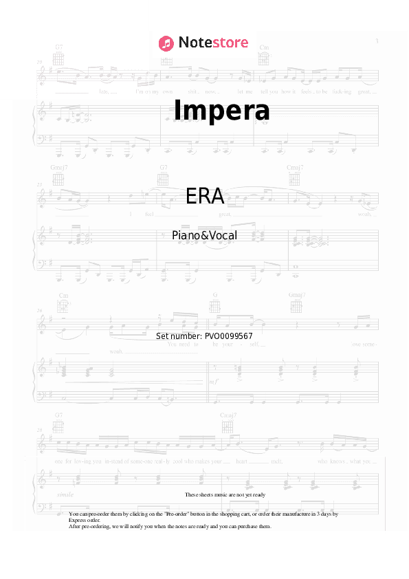 Impera - ERA Piano Sheet Music with the Voice part - Piano&Vocal