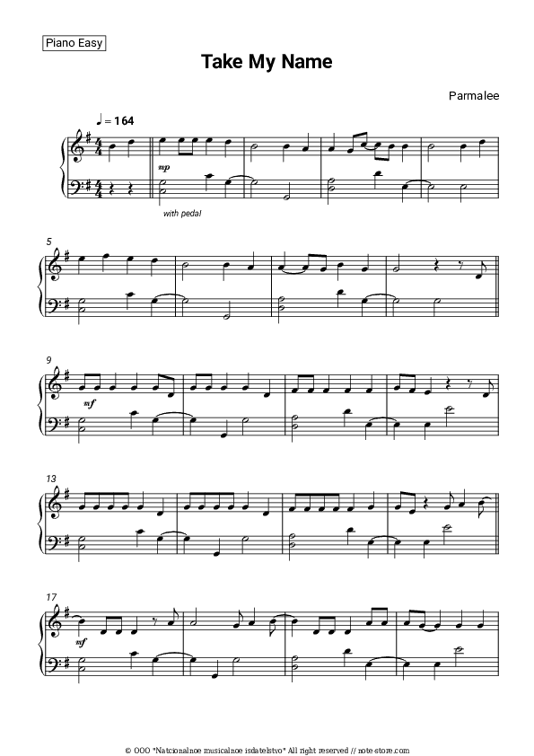 Take My Name - Parmalee Piano Sheet Music Easy - Piano.Easy