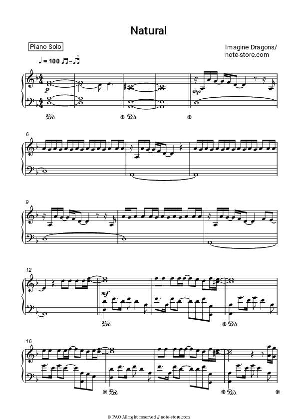 Natural - Imagine Dragons Piano Sheet Music - Piano.Solo