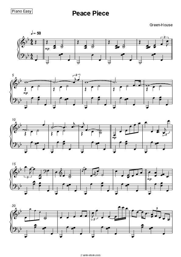 Peace Piece - Green-House Piano Sheet Music Easy - Piano.Easy