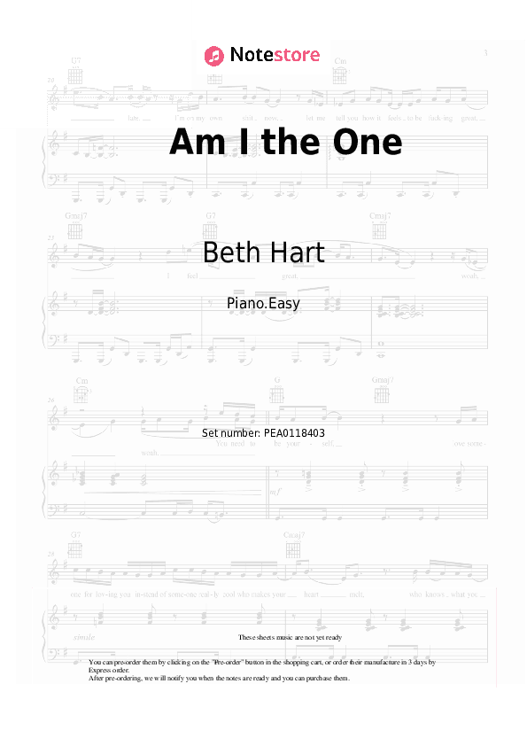 Am I the One - Beth Hart Piano Sheet Music Easy - Piano.Easy