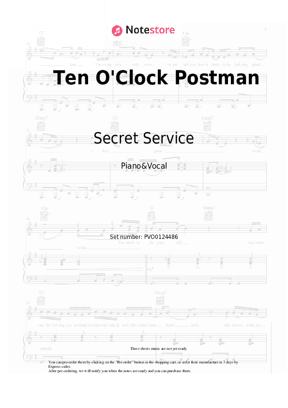 Ten O'Clock Postman - Secret Service Piano Sheet Music with the Voice part - Piano&Vocal