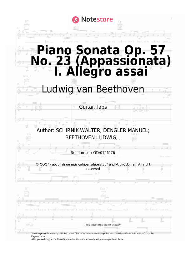 Piano Sonata Op. 57 No. 23 (Appassionata) I. Allegro assai - Ludwig van Beethoven Tabs - Guitar.Tabs