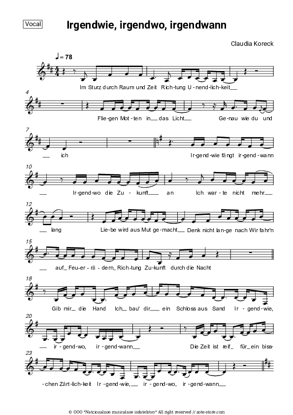 Irgendwie, irgendwo, irgendwann - Claudia Koreck Vocal Sheet Music - Vocal