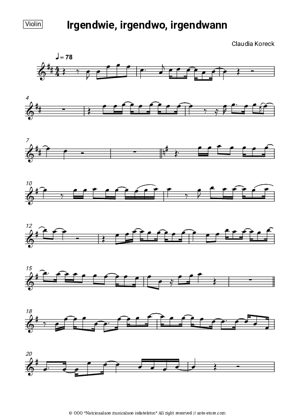 Irgendwie, irgendwo, irgendwann - Claudia Koreck Violin Sheet Music - Violin