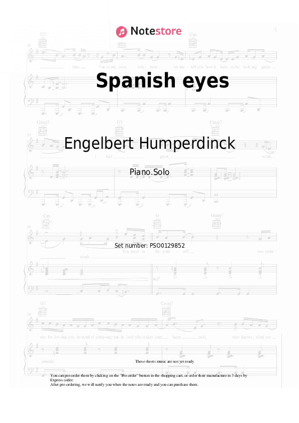 Spanish eyes - Engelbert Humperdinck Piano Sheet Music - Piano.Solo
