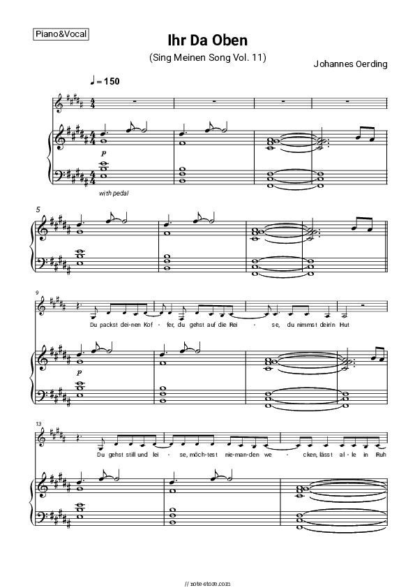 Ihr da oben - Johannes Oerding Piano Sheet Music with the Voice part - Piano&Vocal