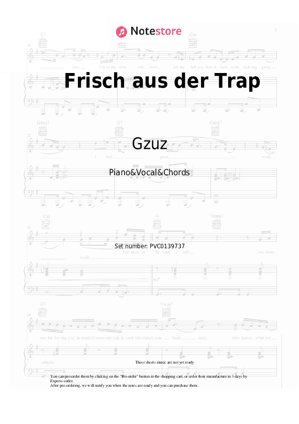 Frisch aus der Trap - Gzuz, Bonez MC Piano Sheet Music with the Vocal and Chords - Piano&Vocal&Chords