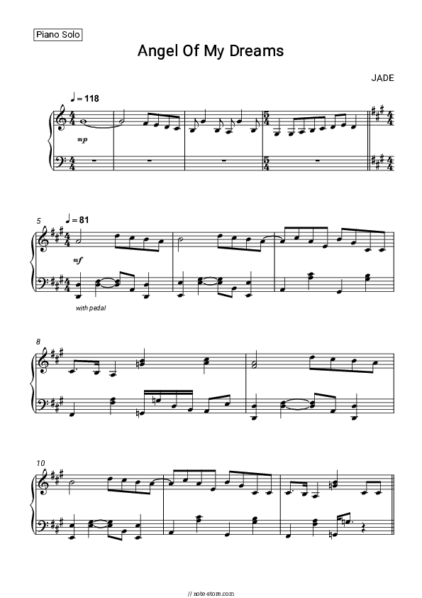 Angel Of My Dreams - JADE Piano Sheet Music - Piano.Solo
