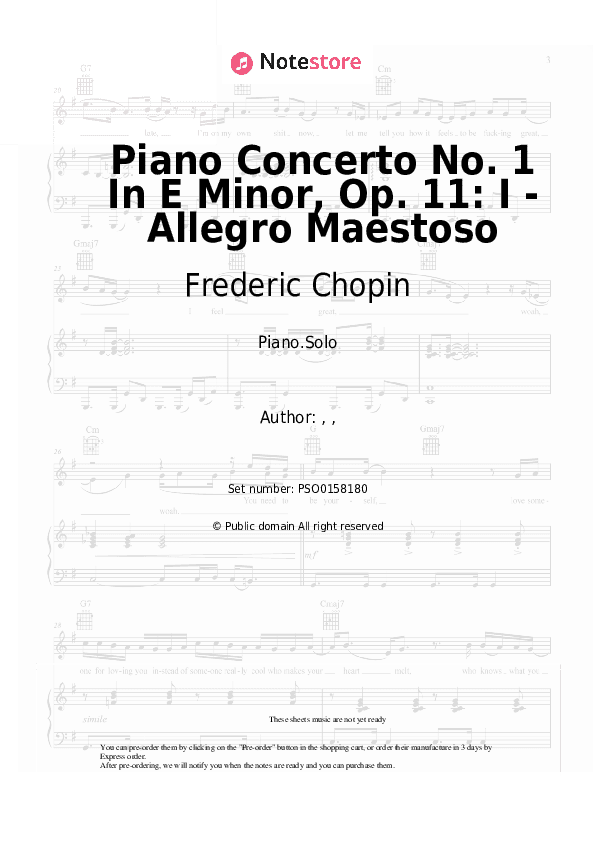 Piano Concerto No. 1 In E Minor, Op. 11: I - Allegro Maestoso - Frederic Chopin Piano Sheet Music - Piano.Solo