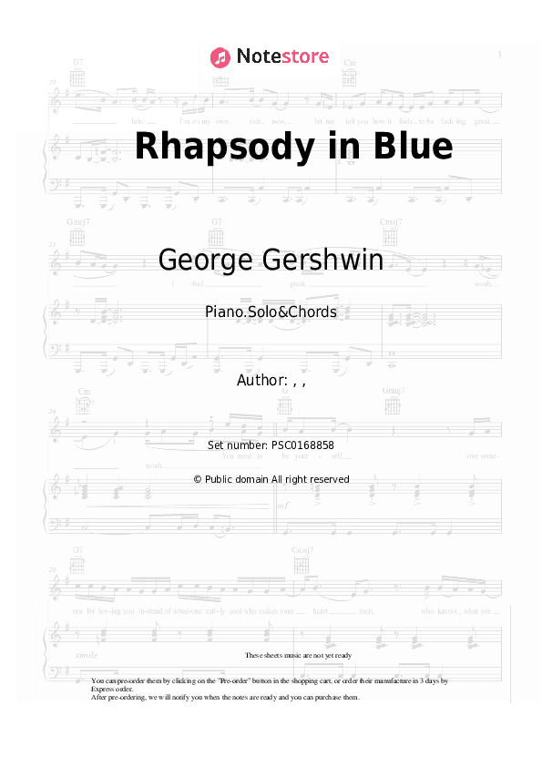 Rhapsody in Blue - George Gershwin Piano Sheet Music and Chords - Piano.Solo&Chords